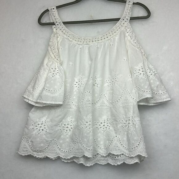 Bohemian cotton top  with bare shoulders Sz M  Cut-out detail - Picture 5 of 9